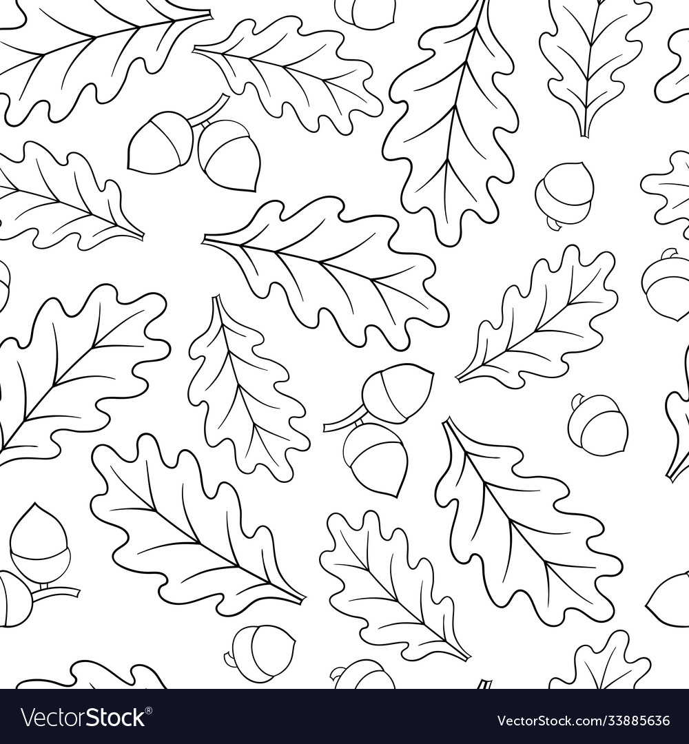 Seamless pattern with oak leaves coloring page vector image