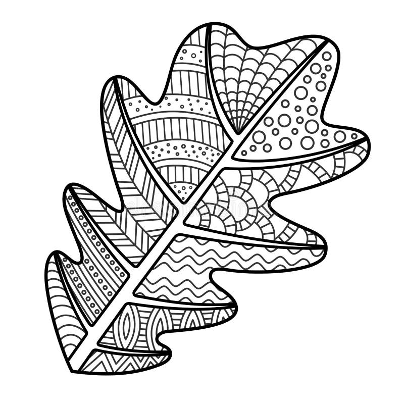 Coloring page oak leaf with decorative ornament stock vector