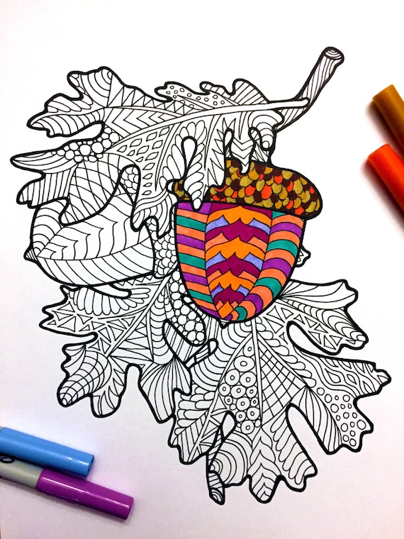 Acorns and oak leaves pdf coloring page