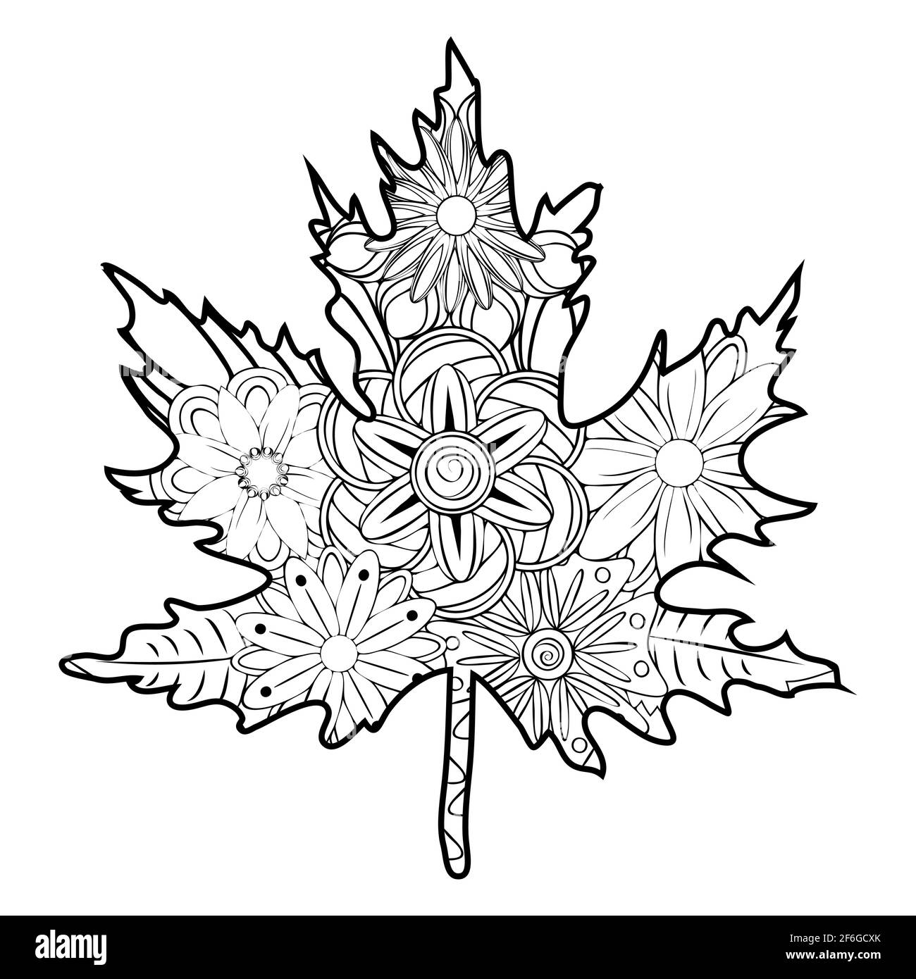 Zentangle flower pattern patterned leaf of maple chestnut oak in zentangle style coloring book for adults stock vector image art