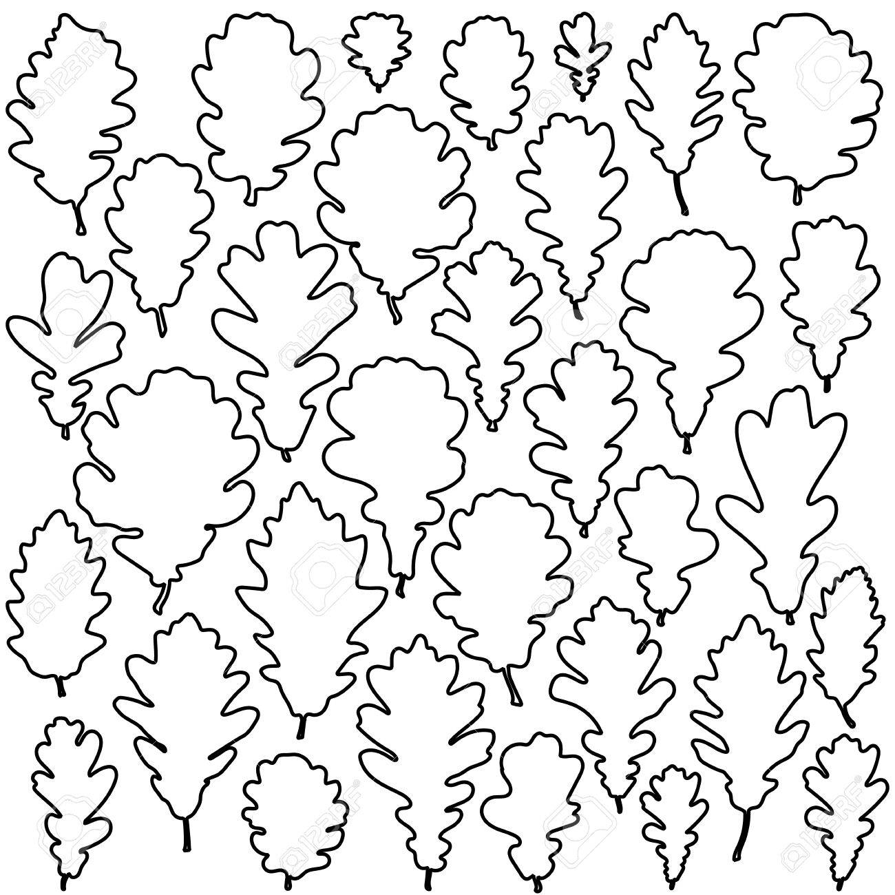 Oak leaves outline set fo coloring book page vector royalty free svg cliparts vectors and stock illustration image