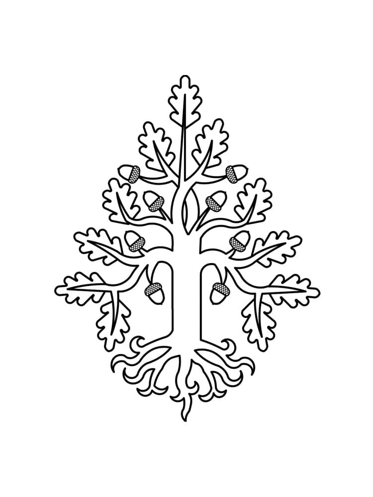 Oak tree and leaves coloring pages