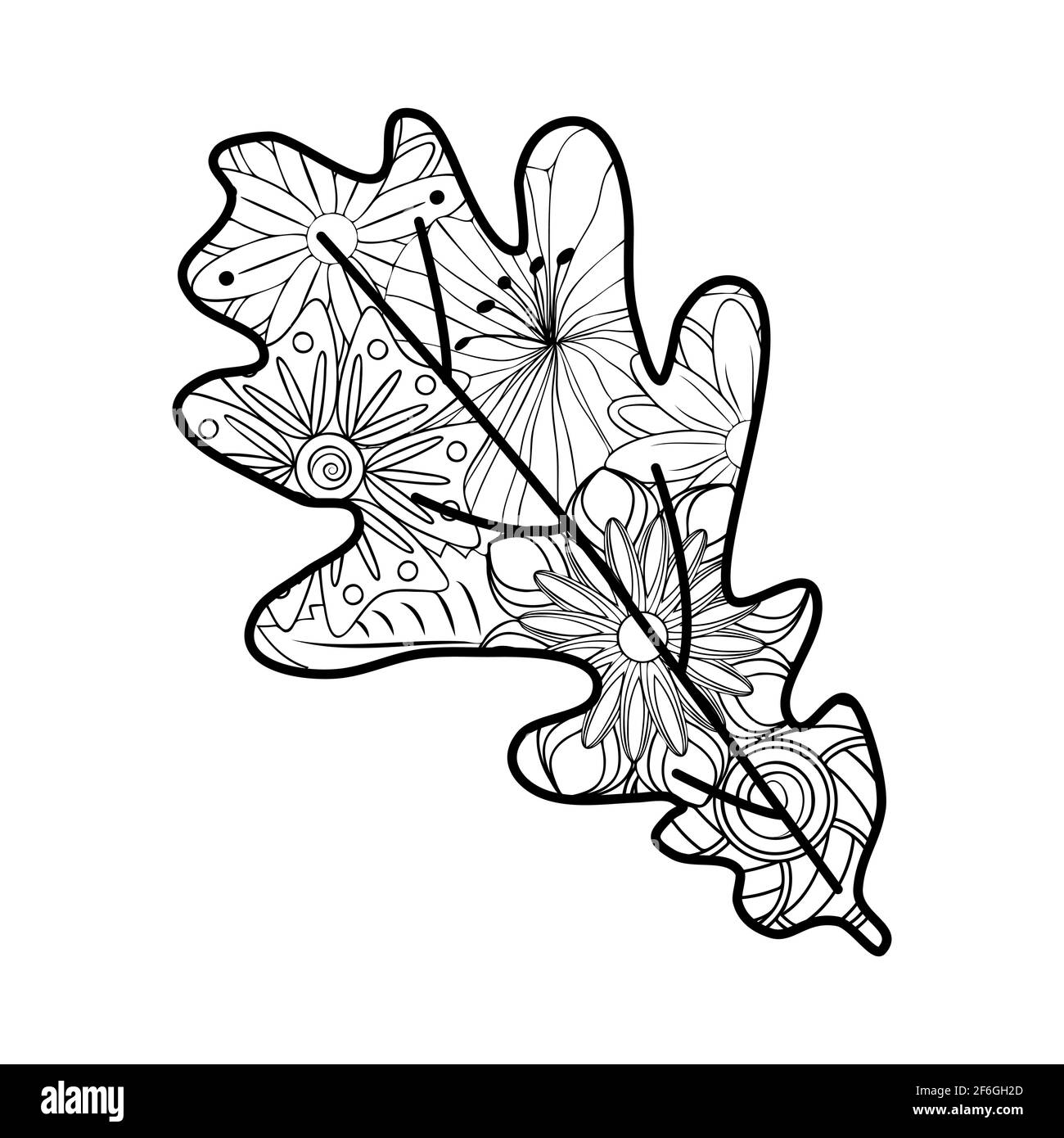 Zentangle flower pattern patterned leaf of maple chestnut oak in zentangle style coloring book for adults stock vector image art