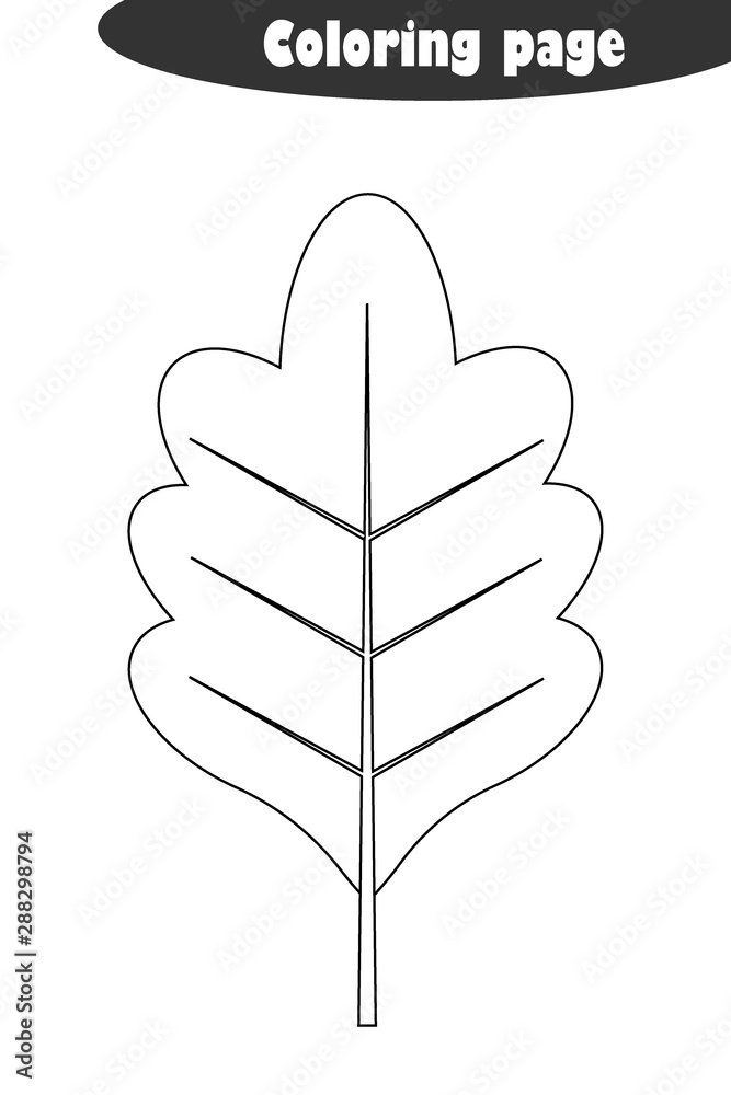 Oak leaf in cartoon style autumn black white coloring page education paper game for the development of children kids preschool activity printable worksheet vector illustration vector