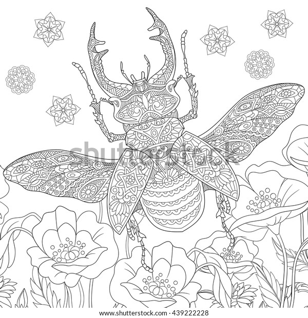 Zentangle stylized cartoon stag beetle deer stock vector royalty free