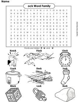 Ock word family activity word search coloring sheet phonics worksheet word families phonics worksheets word family worksheets