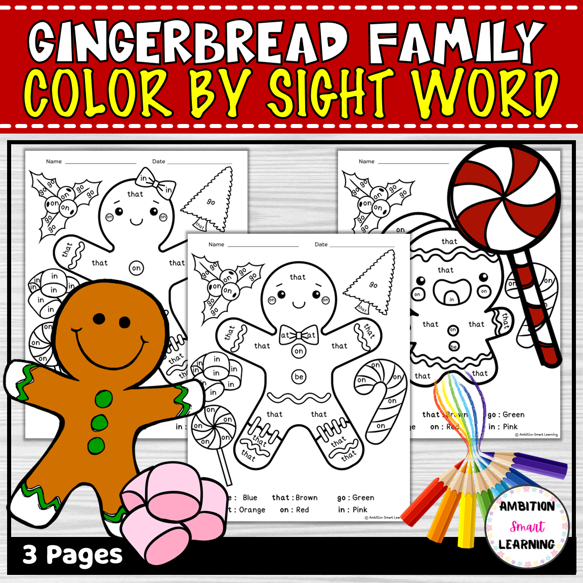 Gingerbread family color by sight word made by teachers