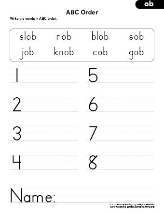 Ob word family worksheets printables