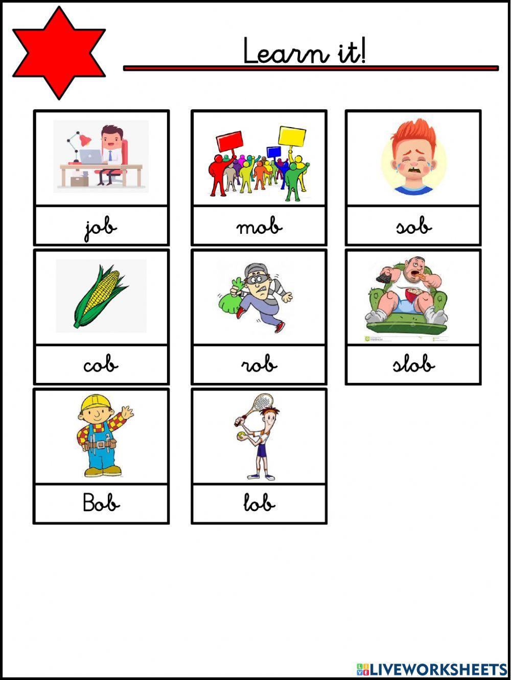 Ob family words worksheet live worksheets