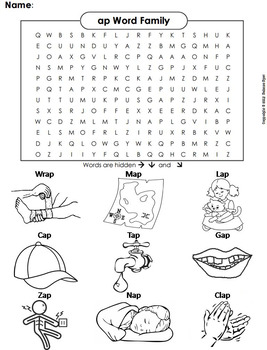 Ap word family activity word search coloring sheet phonics worksheet