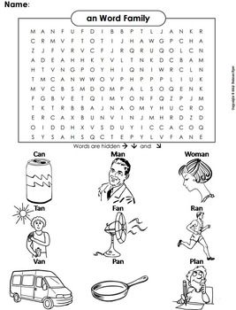 An word family activity word search coloring sheet phonics worksheet word families word family activities phonics worksheets