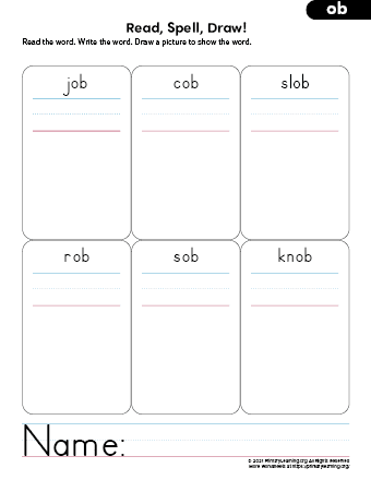 Ob word family worksheets printables