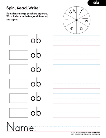 Ob word family worksheets printables