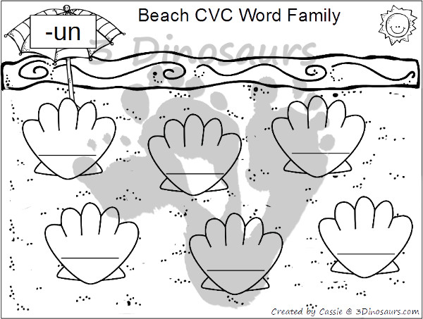 Free cvc cvcc word family beach writing printable dinosaurs