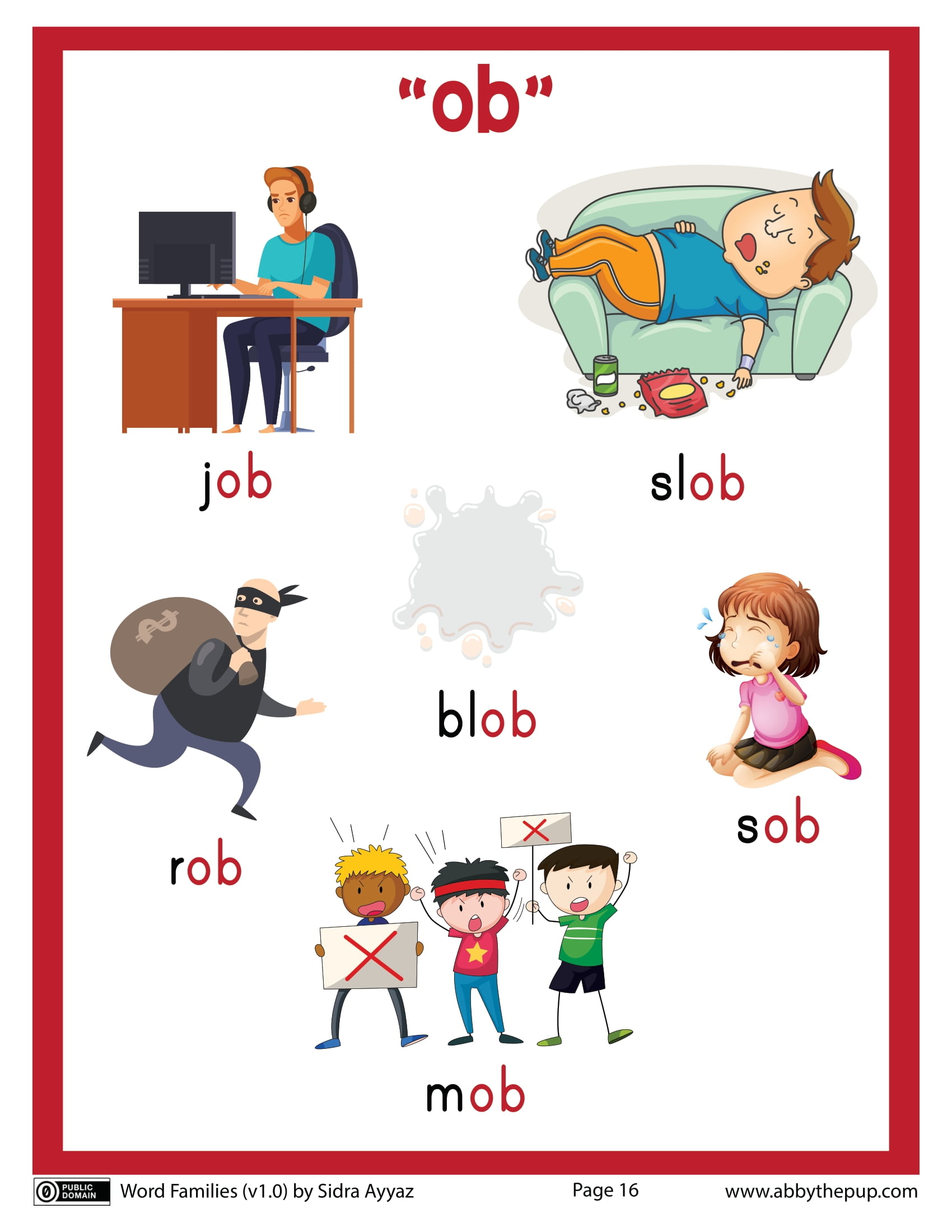 English word family ob flash card free printable papercraft templates