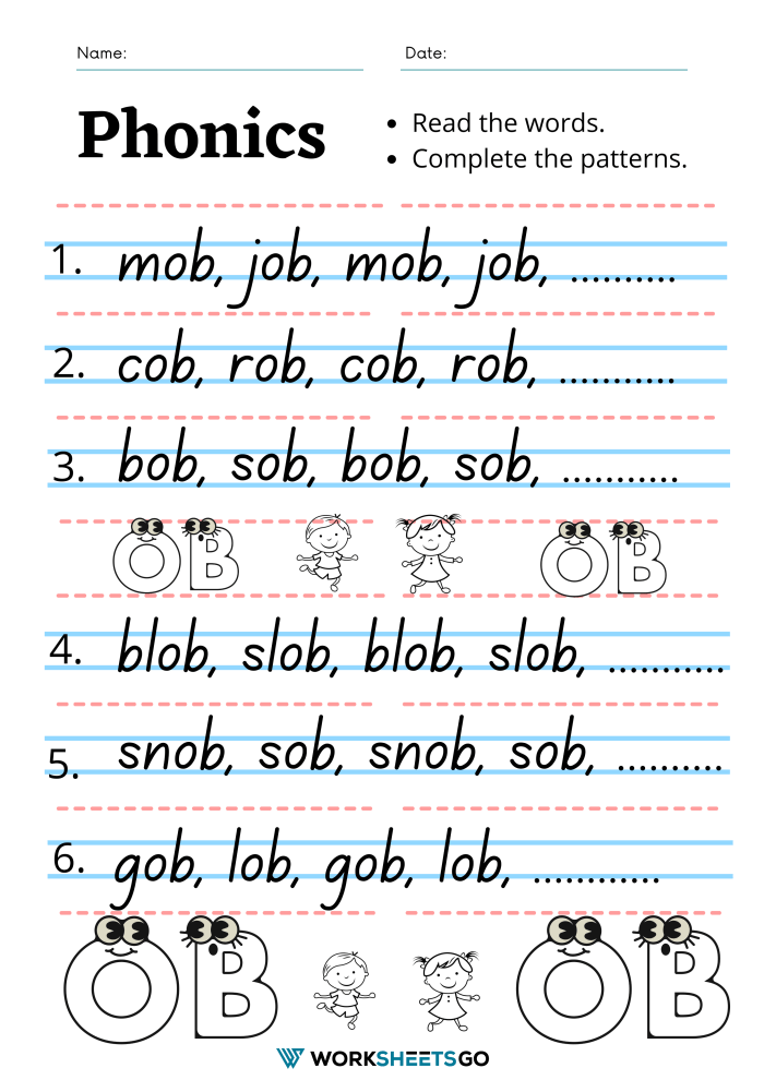 Ob word family worksheets