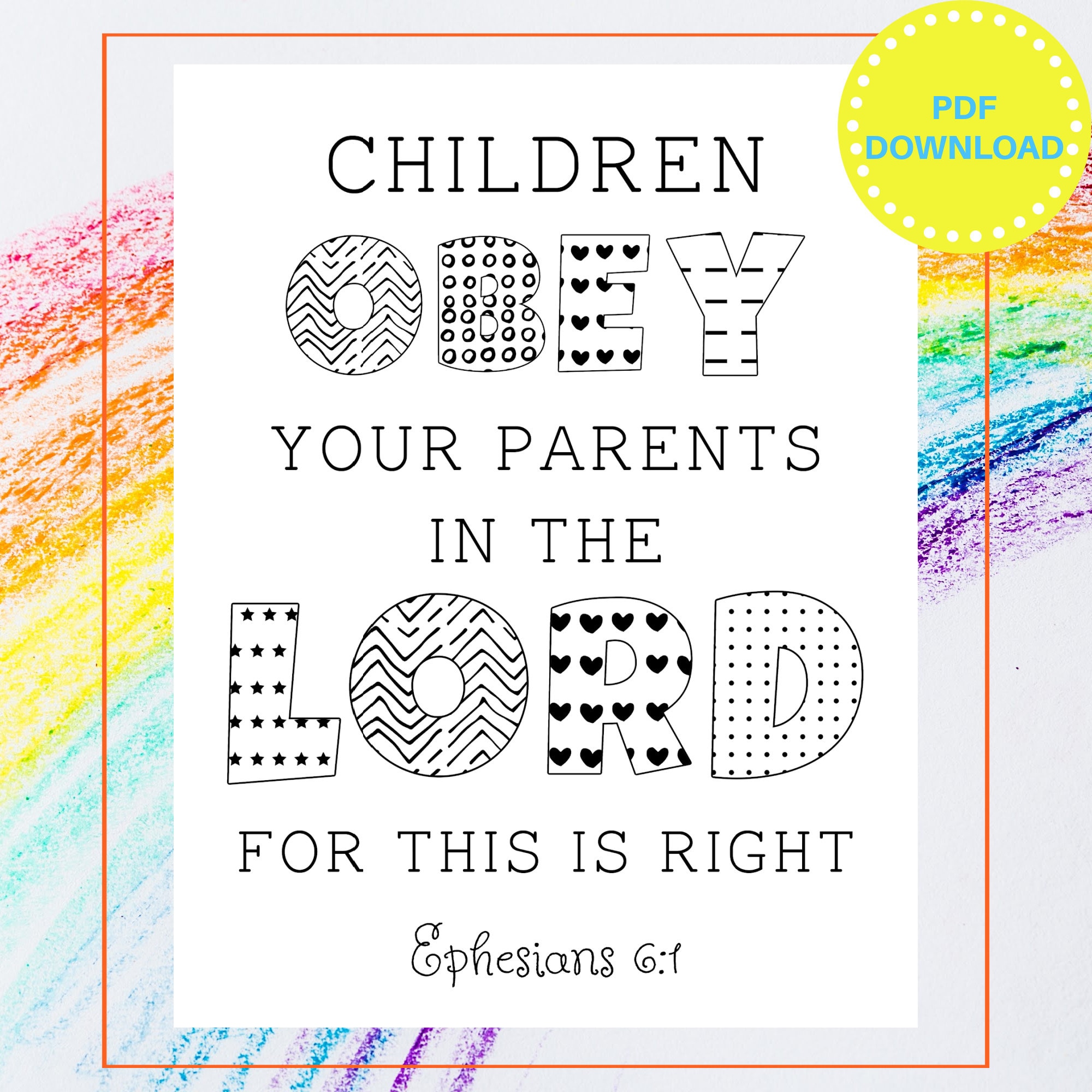 Printable bible verse coloring page ephesians children obey your parents in the lord sunday school homeschool christian kids