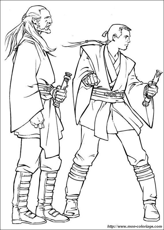 Coloring star wars page qui gon jinn with obi wan kenobi to print out or color online