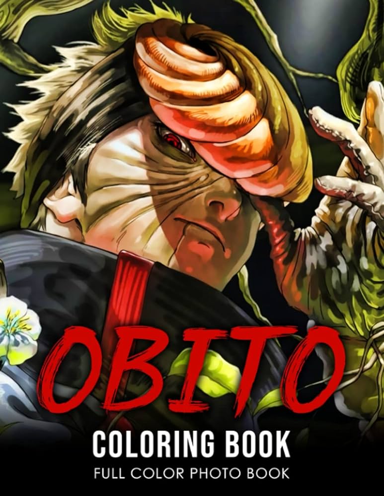 Obito coloring book obito uchiha anime manga character naruto coloring book for adults fans stress relief