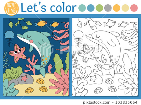 Under the sea coloring page for children with