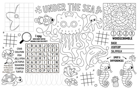 Coloring page puzzle ocean cliparts stock vector and royalty free coloring page puzzle ocean illustrations