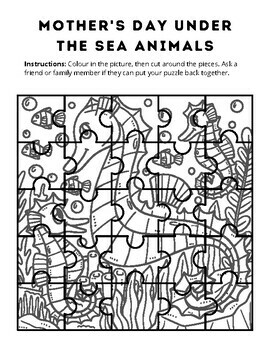 Free mothers day under the sea animals coloring puzzles jigsaw puzzles