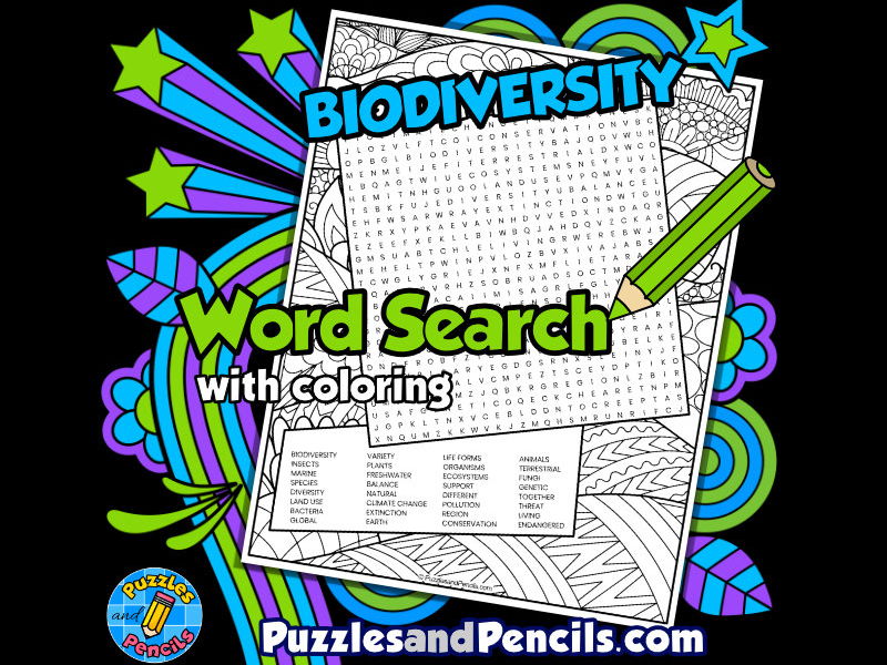 Biodiversity word search puzzle with colouring earth day wordsearch teaching resources