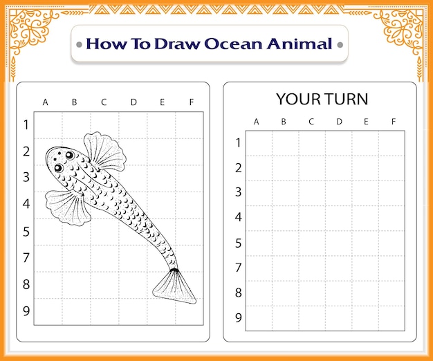 Premium vector how to draw ocean animals coloring pages for kids premium vector