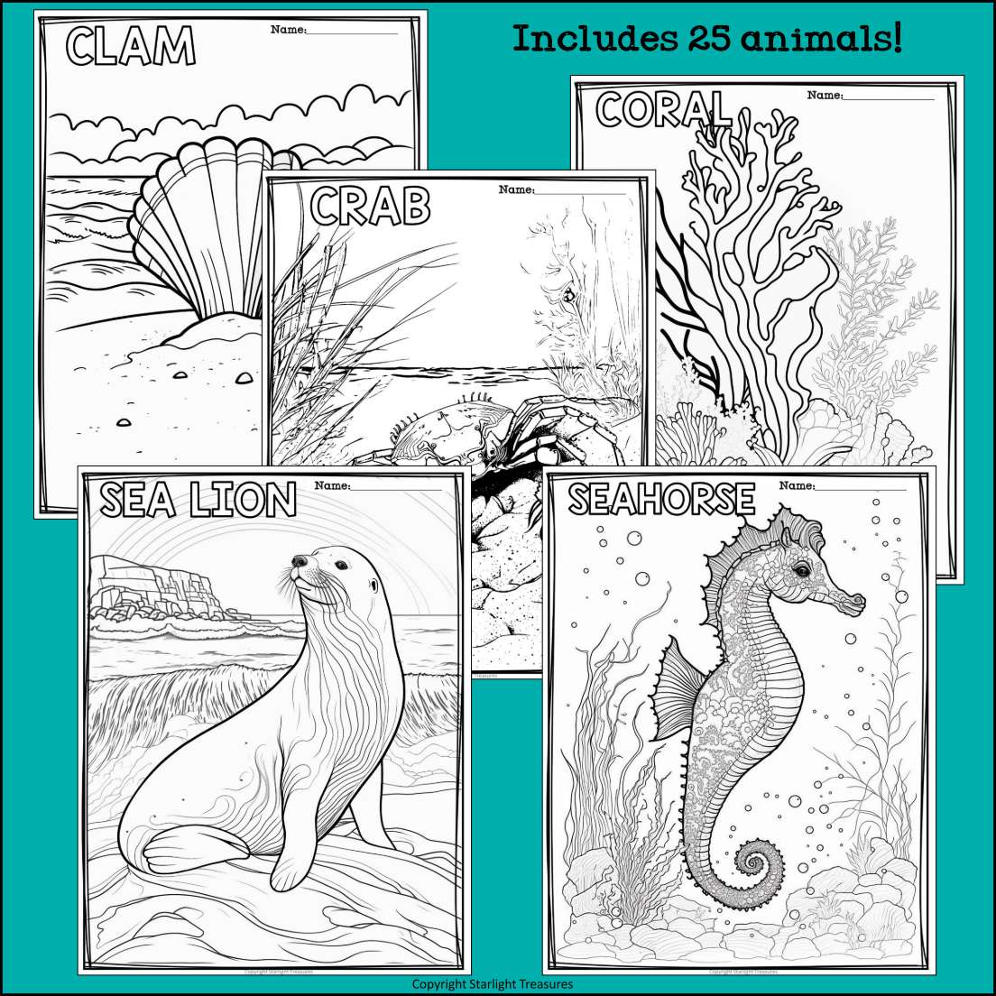 Ocean animals research posters coloring pages