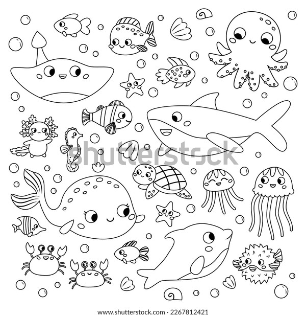 Sea animals outline drawing images stock photos d objects vectors