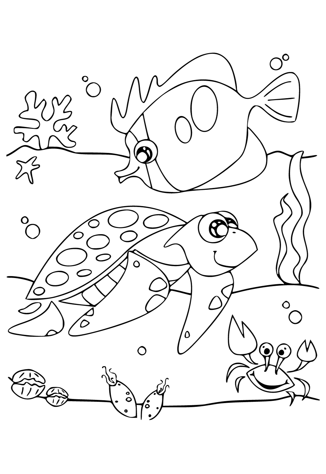 Free printable ocean animals turtle coloring page for adults and kids