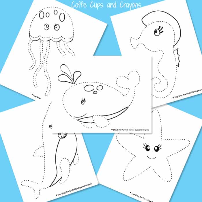 Ocean animals tracing coloring pages