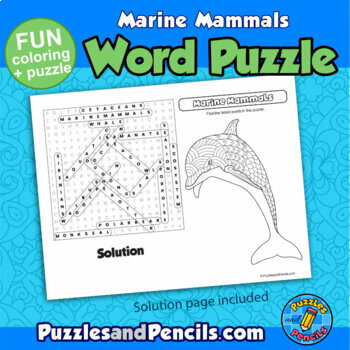 Marine mammals word search puzzle and coloring activity page marine life