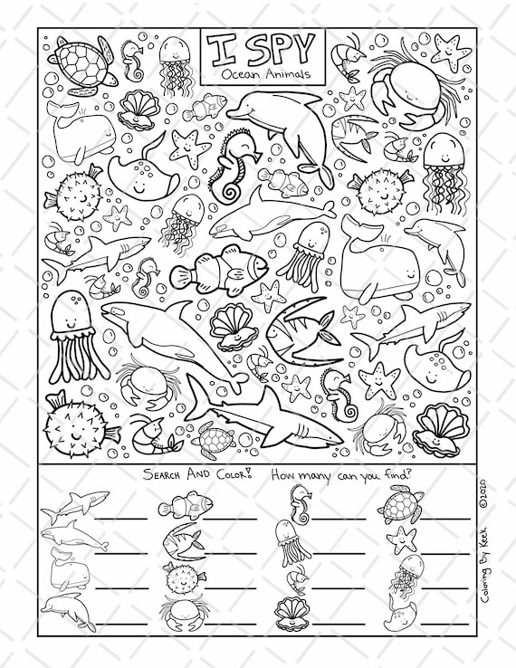 I spy ocean animals coloring page printable download colouring page kids search activity printout cute cartoons sea creature doodles