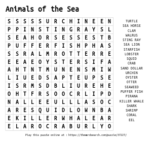 Ocean animals word search