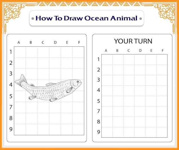 Premium vector how to draw ocean animals coloring pages for kids premium vector