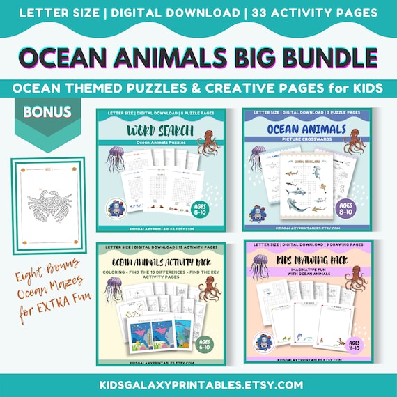 Ocean animals big bundle ocean themed puzzles and creative pages for kids age