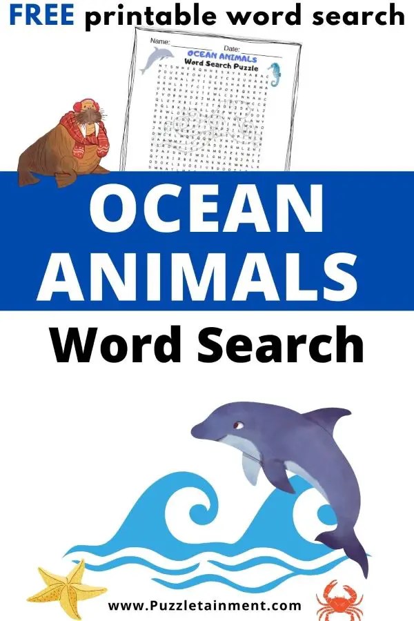 Ocean animals word search puzzle free printable
