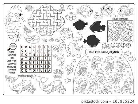 Vector under the sea placemat ocean life line