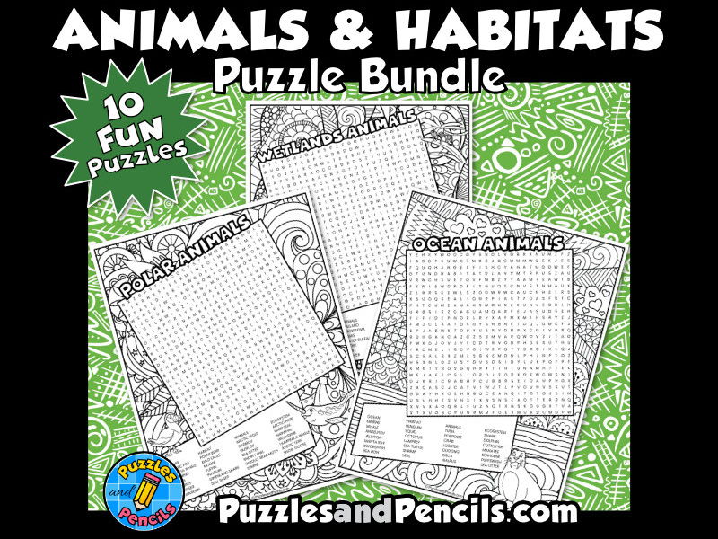 Animals and habitats word search puzzle with colouring wordsearch puzzles teaching resources