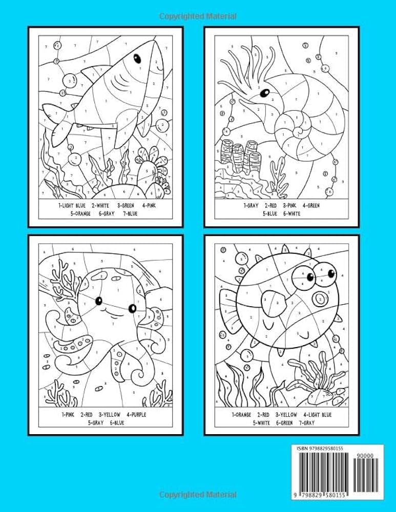 Sea creatures color by number big and easy ocean animal themed coloring pages of turtle shark whale dolphin many more for kids boys girls perez alex books