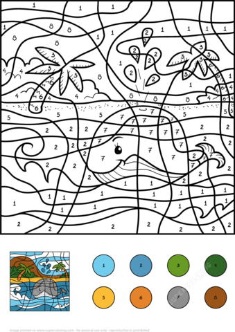 Whale color by number free printable coloring pages