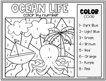 Ocean life color by numbers by learning to bloom tpt