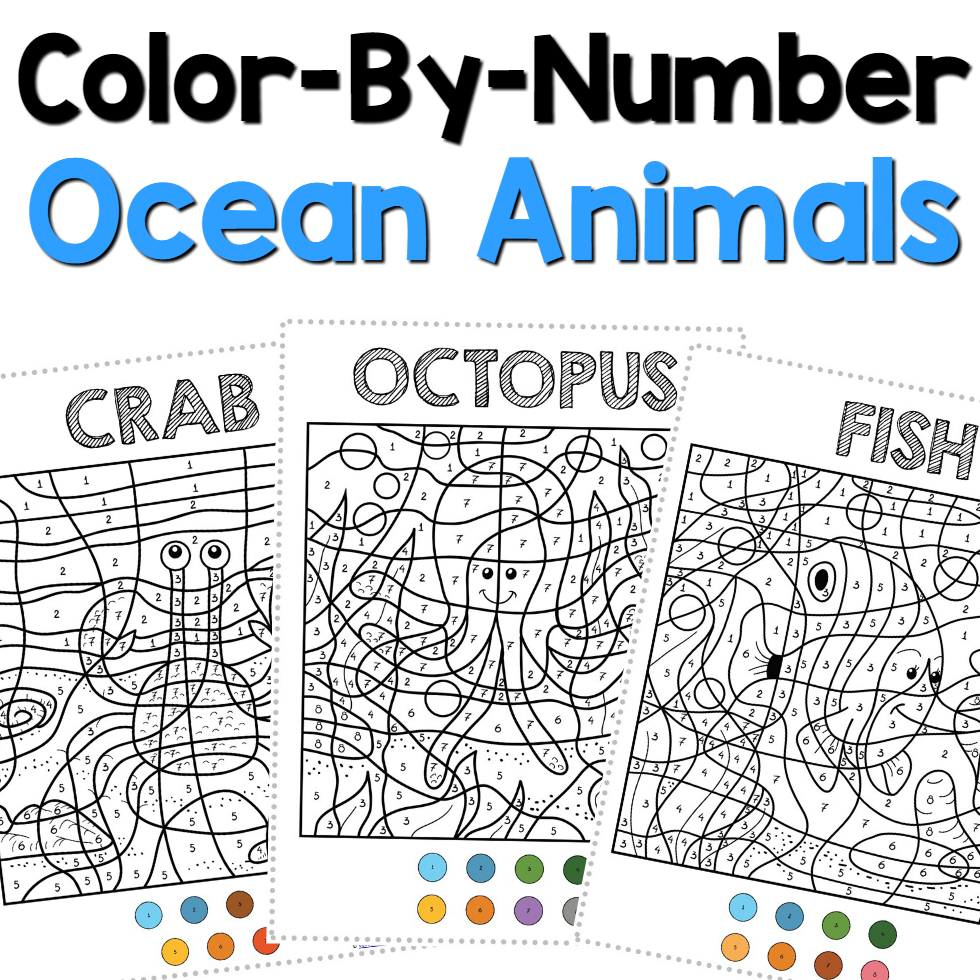 Color by number ocean animals coloring pages