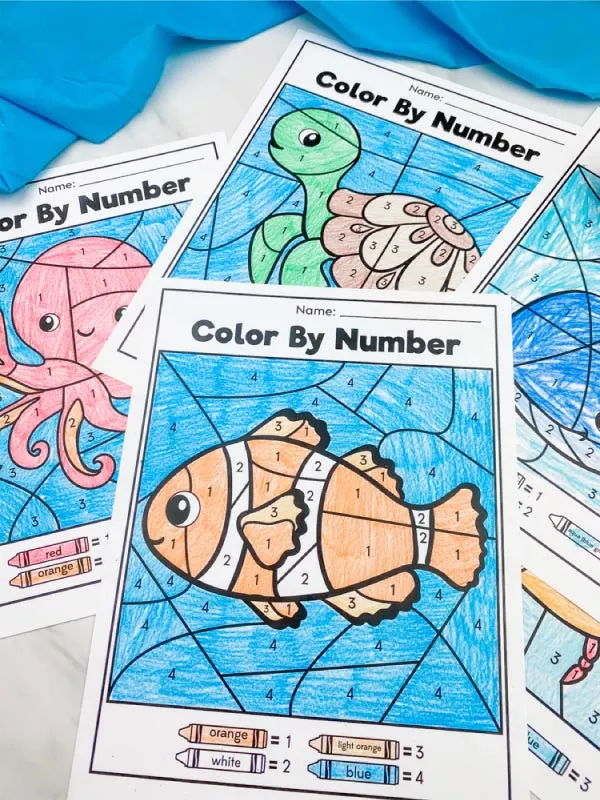 Color by number ocean animals