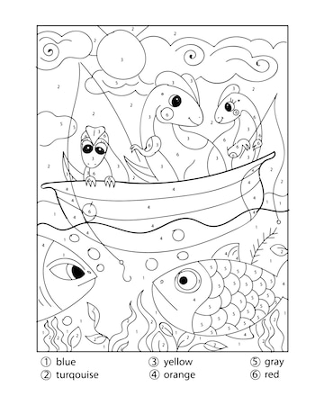 Premium vector dinosaurs activity color by number coloring pages