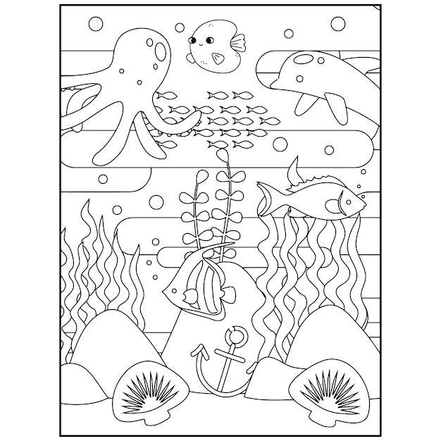 Premium vector printable ocean animals coloring pages for kids premium vector