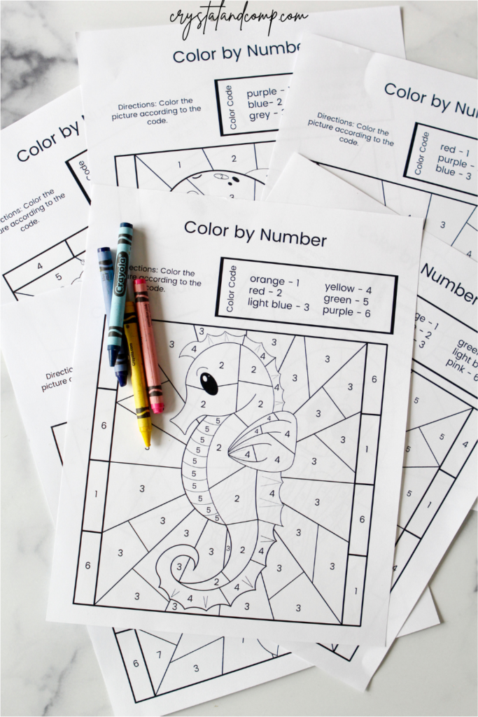 Ocean themed color by number printables