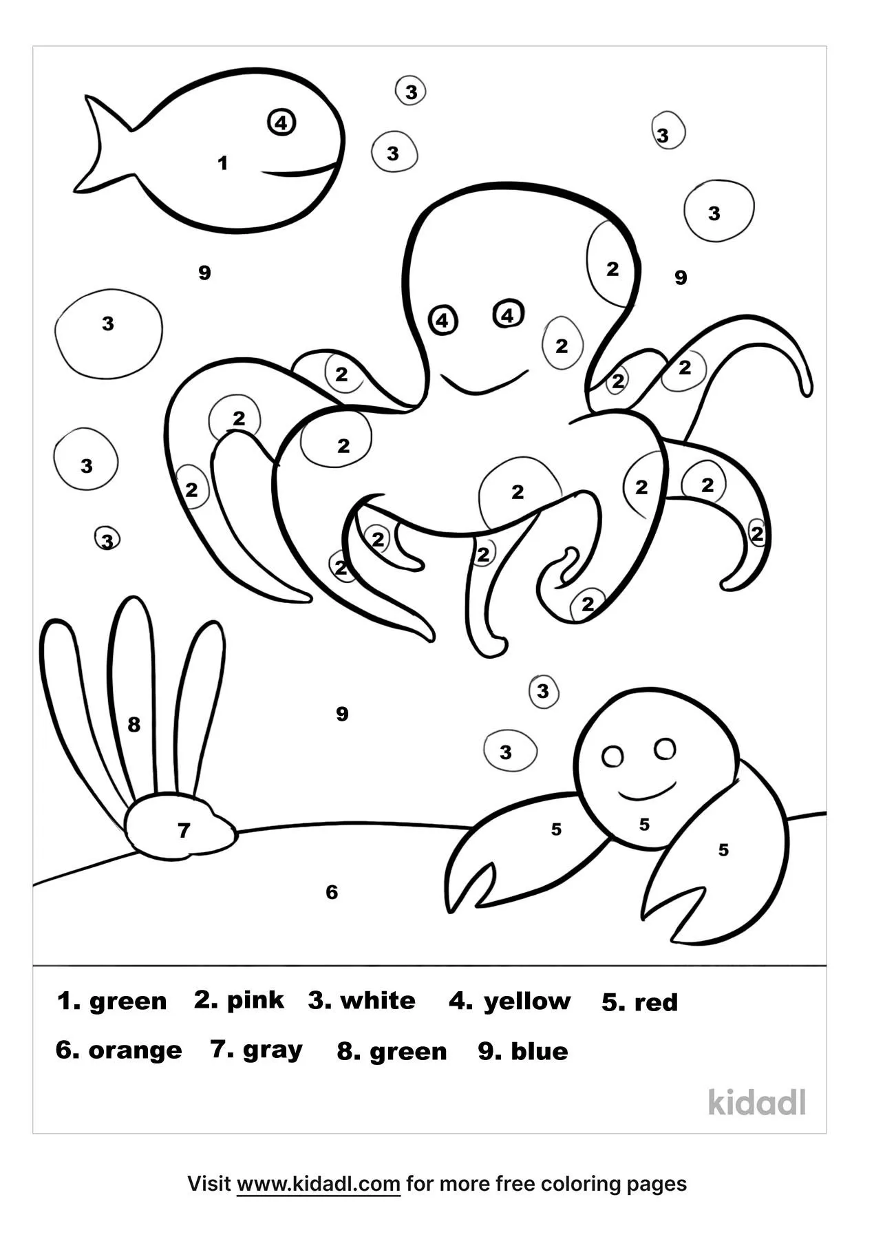 Free ocean color by number coloring page coloring page printables