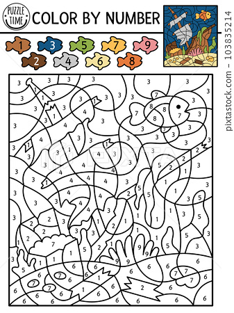 Vector under the sea color by number activity